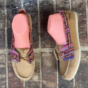 Sperry Slip On Leather Multi Color Trim Boat Shoes